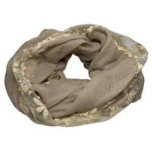 Circle Infinity Scarf Taupe Lace Embroidered Cream Flowered Appliquéd Romantic